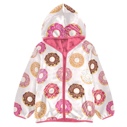 OTVEE Cute Pink Colors Sweet Glazed Donuts Kids Hoodie Jacket Fall Spring Full Zip Warm Outwear Coat