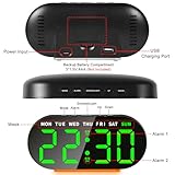 Ayybboo Digital Alarm Clocks Bedside,Digital Clock with 7,09" Large LED Display for Bedrooms,3 Level Brightness,Night Light,Snooze,USB Port,Backup Battery,Desk Clock for Kids Adults Elderly (Green) - Image 6