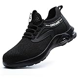 Gainsera Arbeitsschuhe Damen Herren Leichte Stahlkappenschuhe Atmungsaktive Sicherheitsschuhe 2098 Schwarz 42 EU 260
