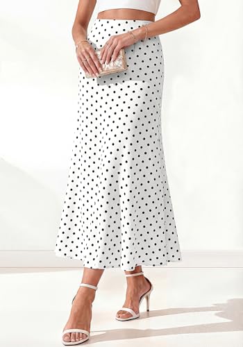 Image of BTFBM Silk Midi Skirts for Women 2026 Summer Fall | Satin Long Skirt, Elastic High Waisted, A-Line, Leopard, Floral, Polka Dot Print, Lightweight, Going Out Date Night Outfits