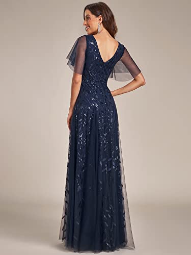 Image of Ever-Pretty Women's Sequin Formal Dresses Evening Gown Sparkly V-Neck Short Sleeve Floor Length Mother of The Bride Dress 736