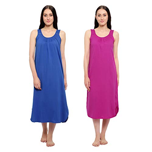 Image of BLAZON Women's Cotton Hosiery Solid Maxi Nighty Slip (Pack of 2) Available Sizes: S, M, L, XL, 2XL, 3XL, 4XL, 5XL