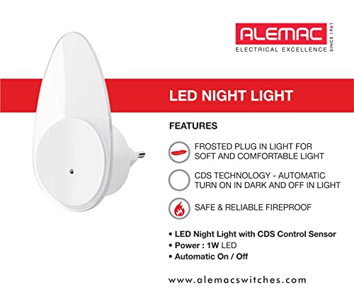 Image of Led Plug in Night Lamp | Led Night Light, Plug-in with Automatic On /Off Sensor for Bedroom, Kitchen, Bathroom (White, Drop Shape, Polycarbonate, Pack of 1)