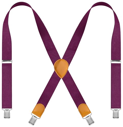WAQXTV X-Back Suspenders for Men 1.4 Wide Adjustable with Heavy Duty Clips 43 Dark Purple
