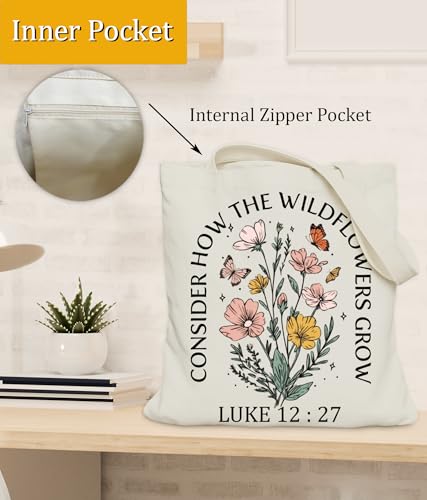 Image of Aesthetic Christian Gifts Tote Bag for Church, Religious Tote Bag for Bible Study, Medium Size with Inner Pocket