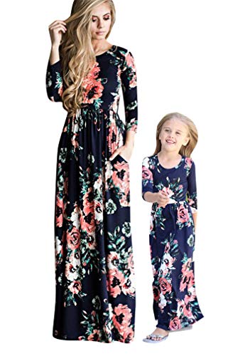 BOFETA Mamá y me Vestido Casual Floral Estampado De Rayas Vestido Largo Familiar Vestido Lindo - azul - Large