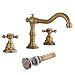 Votamuta Deck Mounted Three Holes Double Handles Widespread Bathroom Sink Faucet with Matching Pop Up Drain with Overflow,Antique Brass