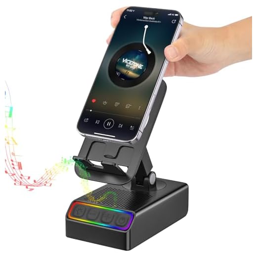 Enfriliv Wireless Induction Audio Bluetooth Speaker 5in1 Phone Holder Emergency Rechargeable with Colorful Ambient Light 300° Foldable for Tablet iPhone Android, Gifts for Men Women Mirror (Black)