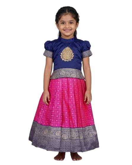 Image of New South Indian Traditional Pattu Pavadai Tapeta Silk Lehenga Choli For Girls Dress