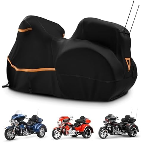 OVCRNIBI Motorcycle Cover 600D Waterproof, Outdoor Protection Cover for Harley Davidson Touring Models with Side+Top Box,Road King,Road Glide,Street Glide,Electra Glide,Low Rider(110 x 43.3 x 55 in) Cover