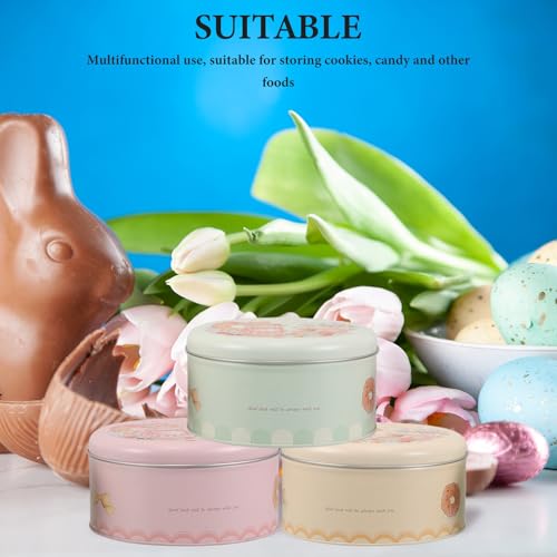 Latas de galletas de hojalata redondas con diseño de conejo ifundom 3 piezas 7