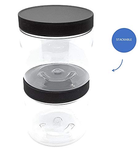Clear Plastic Jars 16 ounce with Black Lids (4-Pack) Refillable Empty Storage Containers with Lids for Cream, Lotions, Beauty Products, Kitchen, Arts Crafts Supplies4