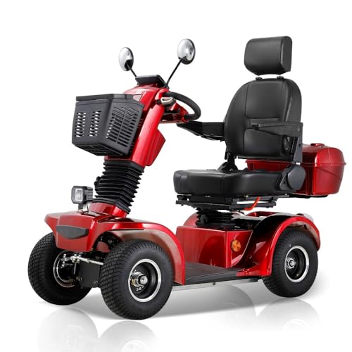 ZVGREEN-BSH-Mobilitätsroller mit 4 Rädern-Seniorenmobil-Kapitänssitz-Max. 15km/h-geräumiger Stauraum-drehbarer Sitz-Elektromagnetische Bremse Rot