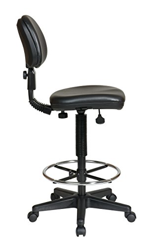 Office Star Sculptured Vinyl Seat and Back Pneumatic Drafting Chair with Adjustable Chrome Foot ring, Black - Thumbnail 3