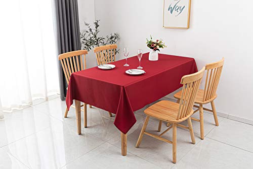 Biscaynebay Textured Fabric Tablecloths 60 X 84 Inches Rectangular, Red Water Resistant Spill Proof Tablecloths For Dining, Kitchen, Wedding And Parties, Machine Washable #TOP2