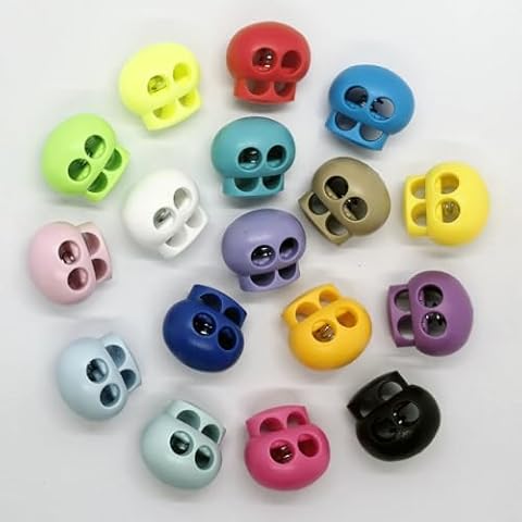 17 PCS Colorful Knitting Needle Stoppers，Double Hole Needle Point Protectors，Plastic Cord Lock，Essential Knitting Accessories in Colorful Hues，Spring Toggle Stoppers Buttons for Drawstrings Clip Cover