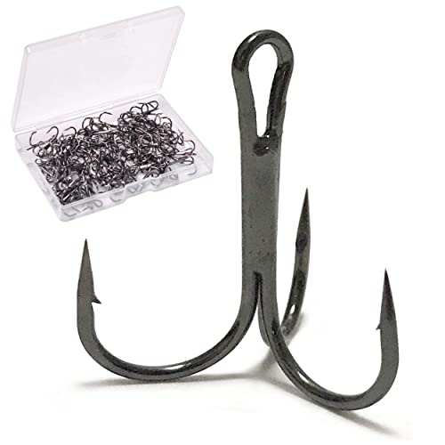 Treble Fishing Hooks 100pcs High Carbon Steel Triple Fishing Hooks Small Round Bend Treble Hook Hard Lure Spoon Fishhook (12#-100pcs)