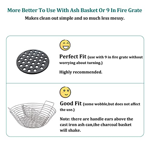 KAMaster Cast Iron Ash Can with Handle for Large Big GreenEggs,Charcoal Ash Pot Green Egg Accessories Must Haves,Perfectly Paired with Fire Grate/Charcoal Basket for Use | Quick & Easy Cleaning