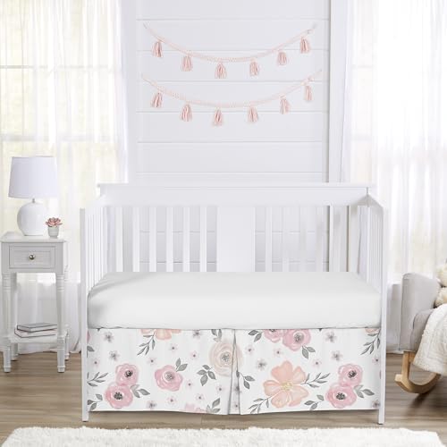 image for Sweet Jojo Designs Baby Crib Skirt (Pink/Grey Boho Floral) for Girls, 
