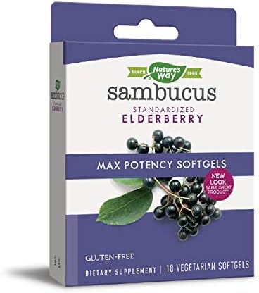 Nature's Way Sambucus Max Potency Standardized Elderberry, Vegetarian, Gluten Free, 18 Softgels