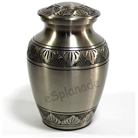 eSplanade Brass Cremation Urn Memorial Jar Pot Container | Medium Size Urn for Funeral Ashes Burial | Engraved Metal Urn | Pewter - 6" Inches Cover