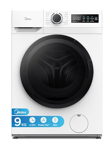 Midea Freestanding 9 KG Front Load Washing Machine Slim,A-10% Class,Steam Wash,Turbo Quick Wash,Durable Inverter BLDC,1400 RPM,White-MF110W90BA10/W-UK