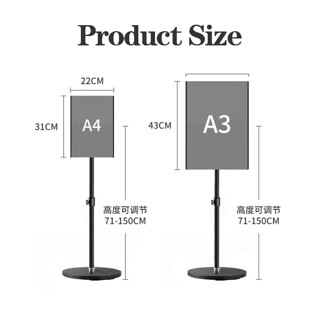 Soporte de Pedestal para Carteles con Base de Acero sólido Resistente, Soporte de Suelo Ajustable para Carteles Verticales y horizontales(Oro A4)