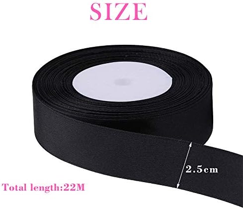 Black Satin Ribbon, 2.5cm Wrapping Ribbon 22m Satin Ribbon Rolls Wedding Decor Wreath Baby Shower Hair Bow DIY Bows Bouquet Gift Wrapping
