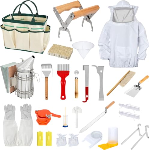 Drunmist 30PCS Beekeeping Supplies,Bee Keeping Starter Kit, Beekeeping Suit, Jacket,Bee Hive Equipment,Beekeeping Tools and Supplies Bee Keeping Supplies-All for Beekeepers