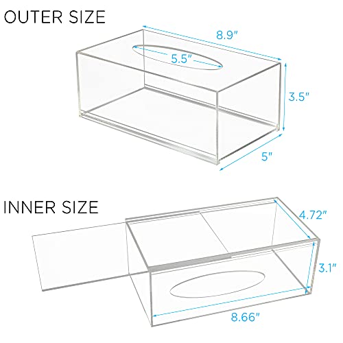 Lotfancy Acrylic Tissue Box, Facial Tissue Dispenser, Rectangular, Clear Dry Sheet Holder For Bathroom, Countertop, Office #TOP2