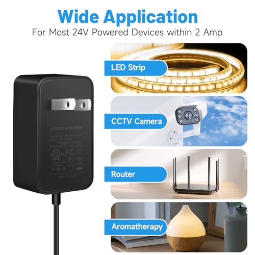 Image of 24V 2A Power Supply 2 Pack, UL Listed 24 Volt 48W LED Power Supply Adapter, 100-240V AC to 24V DC Converter Adapter with 5.5mm x 2.1mm DC Plug for LED Strips