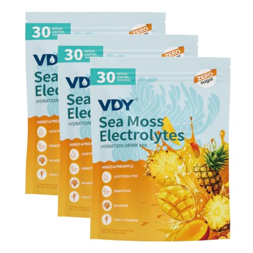Image of Sea Moss Electrolytes Powder Packets - Hydration Packets Sugar Free - Electrolyte Packets with 90 Sticks - Zero Sugar & 0 Calorie - Gluten Free Drink Mix - 3 Pack (90 Servings)