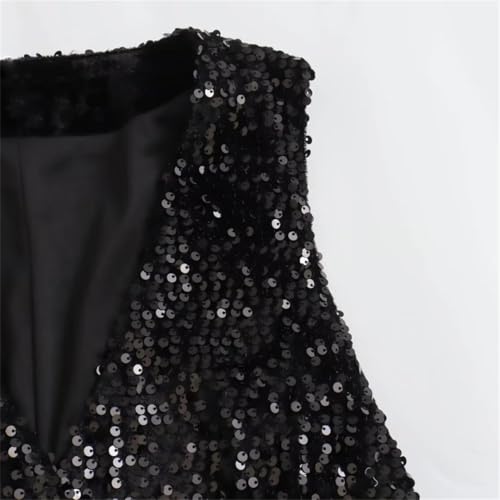 ERFMFKL Women's Casual Solid Sequins Bead Decoration Casual V-Neck Vest Tight Tank Top4