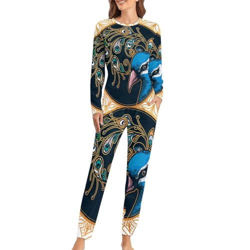 Pyjama Femme Paon Doré de qualité supérieure en ensemble de nuit manches longues et pantalon