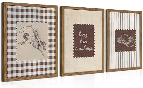 Western Wall Art Set of 3, Vintage Long Live Cowboy