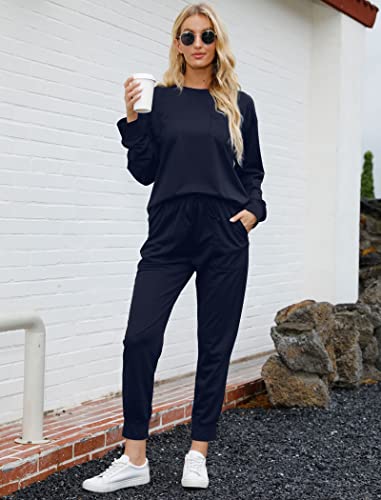 Image of Bofell Lounge Sets for Women 2 Piece Fall Outfits 2023 Fashion Trending Now Sweatsuits Tracksuits with Pockets Loose Fit