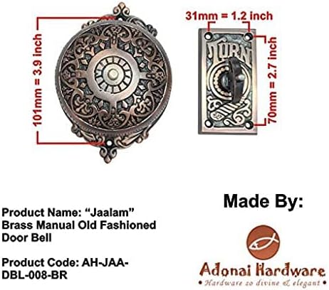 Adonai Hardware "Jaalam" Brass Manual Old Fashion Door Bell or Twist Door Bell or Hand-Turn Door Bell (Oil Rubbed Bronze)