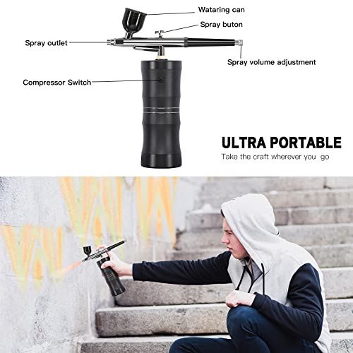 Airbrush Kit,Portable Cordless Auto Airbrush Gun Kit,Rechargeable Handheld Airbrush Set For Makeup,For Cake Decorating Makeup Art Nail Model Painting Tattoo Manicure （Black） #TOP1