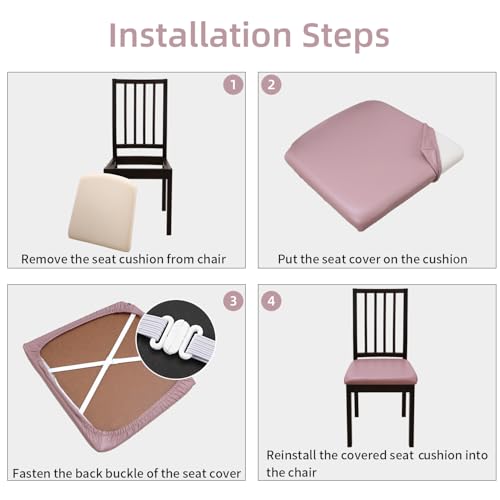 Image of YISUN Waterproof Chair Seat Covers Set of 6, Pu Leather Dining Room Chair Covers, Stretch Chair Cover for Dining Room Chair Protector Slipcover for Kitchen, Hotel (6, Pu Rosy Brown)