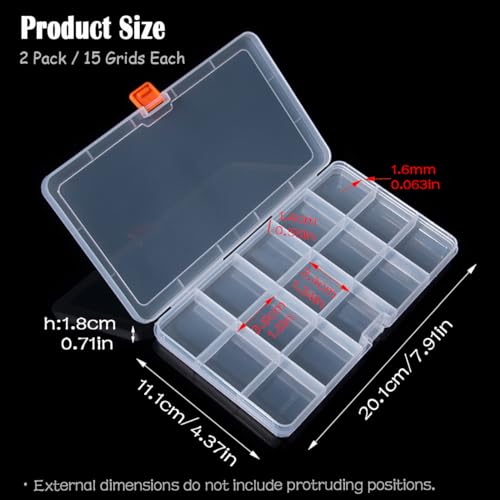 Image of Jewelry Organizer (2 Pack) Clear Plastic Organizer Box (15 Girds), Beads Storage Containers Box for Small Items and Other Craft Projects,Size 7.91 x 4.37 x 0.71 in
