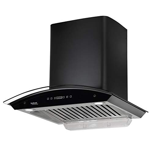 Image of Hindware Smart Appliances | Nevio 60 cm | 1200 m3 /hr Auto Clean Chimney | Baffle Filter | Curved Glass | Wall Mounted (Black)