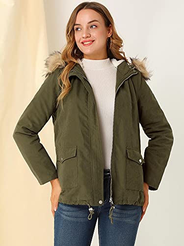 Allegra K Women's Parka Faux Fur Hooded Sherpa-Lined Winter Jackets Small Army Green #TOP2