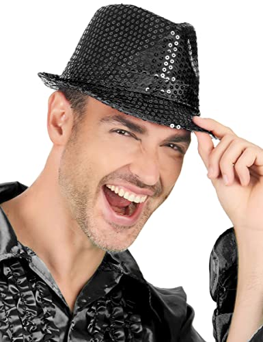 DEGUISE TOI - Chapeau borsalino à sequins noir adulte - Chapeau - Taille Unique - Noir - Accessoires pour déguisement - 100% Polyester - - Carnaval