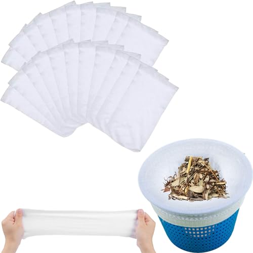 Amebleak Pool Skimmer Socken, 30 Stück Schwimmbad Skimmer Socken, Skimmer Filter Netz Wiederverwendbar, Skimmerkorb Netz, Schwimmbad Skimmer Filter Sieb Netz für Entfernt Schlacken,Blätter (Weiß)
