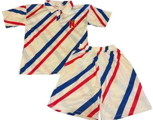 Girls Youth Athletic Style Two Piece Clothing Set Trendy Blue Red Diagonal Stripes Polo Tshirt with matching Short