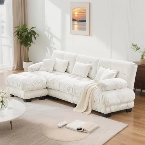 Image of SoarFlash Velvet Sectional Sofa Ottoman, White