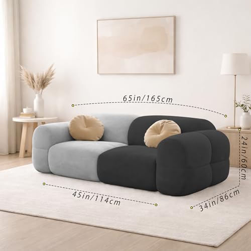 Image of Casaliving Vetras Modern Velvet Bubble Cloud Sofa, Tufted Design Upholstered 2 Seater Sofa Set for Living Room, (Black Grey Colour) Premium Velvet Fabric Sofa