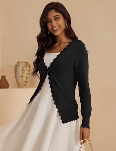 VERABENDI Womens Cardigans Lightweight Long Sleeve V Neck Button Down Cute Scalloped Edges Cardigan Sweaters for Women3