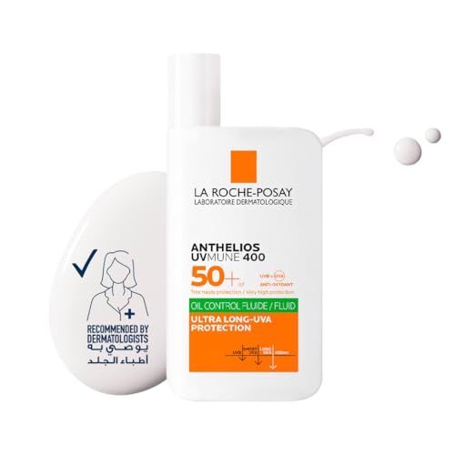 La Roche-Posay Anthelios UVMune 400 Oil Control Fluid Sunscreen SPF 50+ for Men/Women; Dermatologically-Tested Sunblock for Sensitive Oily Skin 50ML