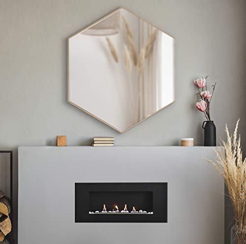 Kate And Laurel 220233 Rhodes Modern Hexagon Wall Mirror, 30 X 30, Natural Teak thumb #6